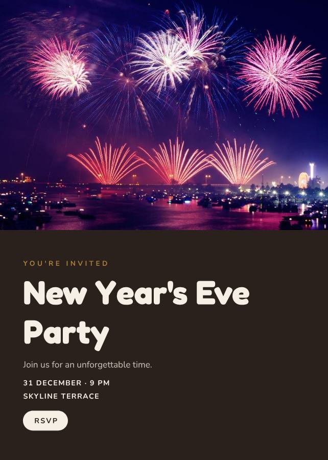 Ivory New Year's Eve Party Card — editable events template