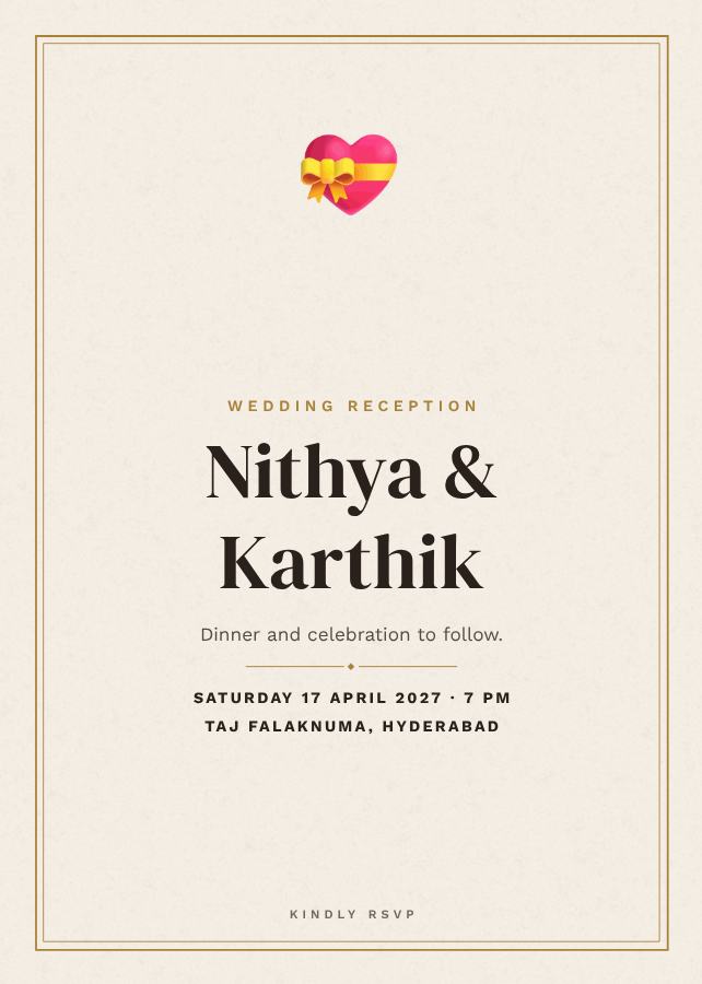 Ivory Nithya and Karthik Reception Invite — editable wedding template