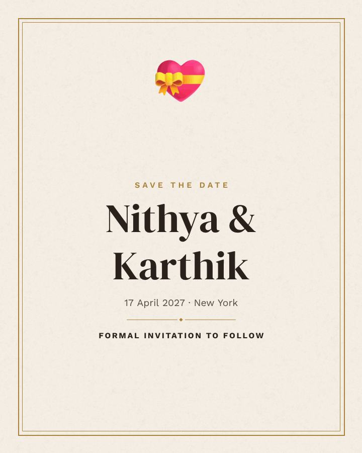Ivory Nithya and Karthik Save the Date — editable wedding template