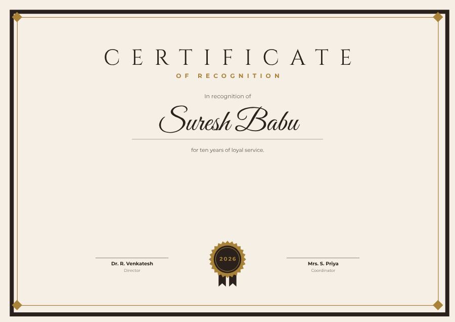 Ivory Of Recognition Certificate Formal — editable certificates template