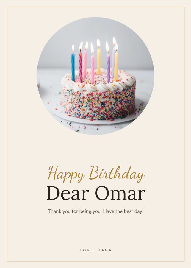 Ivory Omar Birthday Wishes Card — editable birthday template