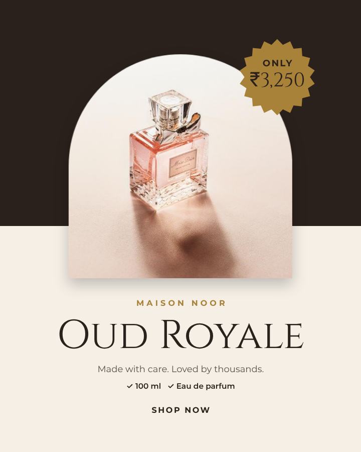Ivory Oud Royale Product Ad — editable marketing template