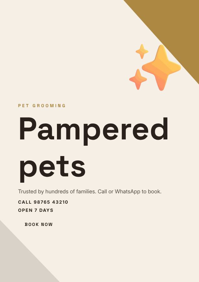 Ivory Pampered pets Pet grooming Flyer Offer — editable business template