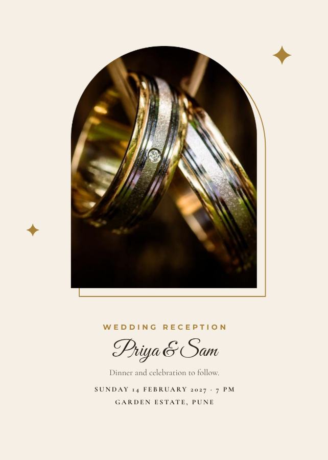 Ivory Priya and Sam Reception Invite — editable wedding template