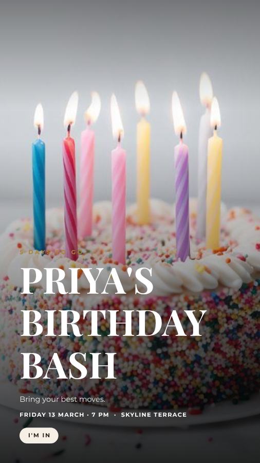 Ivory Priya Birthday Bash Story — editable birthday template