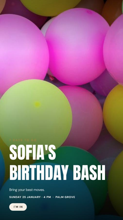 Ivory Sofia Birthday Bash Story — editable birthday template