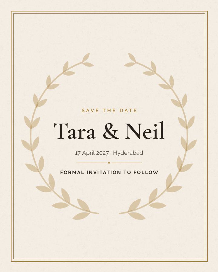 Ivory Tara and Neil Save the Date — editable wedding template