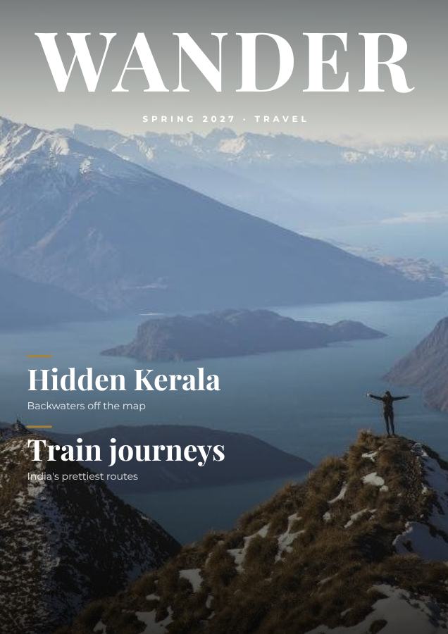 Ivory WANDER Travel Magazine Cover Spring 2027 — editable marketing template