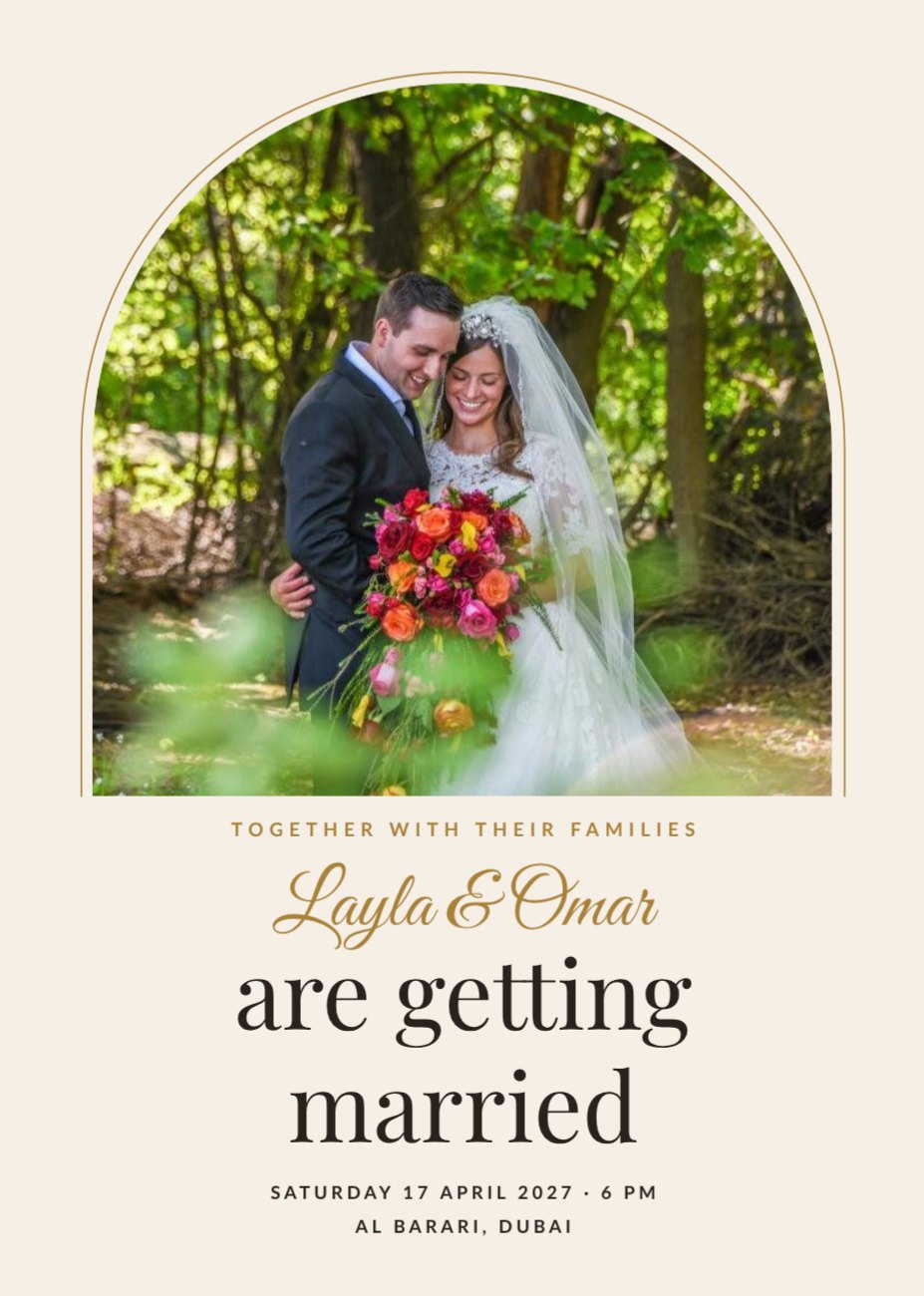 Ivory Wedding Invitation with Photo — editable wedding template