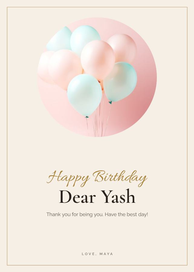 Ivory Yash Birthday Wishes Card — editable birthday template