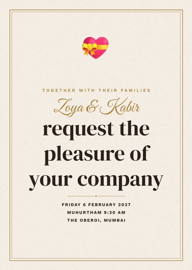 Ivory Zoya and Kabir Wedding Invitation — editable wedding template