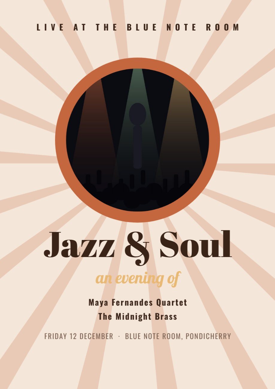 Jazz Evening Sunburst Poster — editable events template