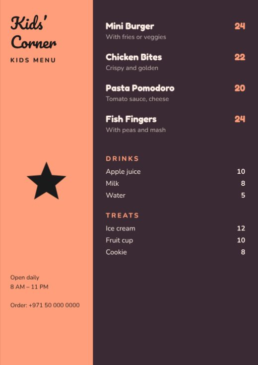 Kids’ Corner Kids Menu template