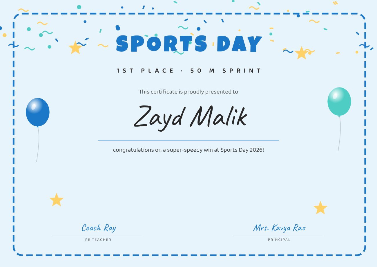 Kids Sports Day Certificate — editable certificates template