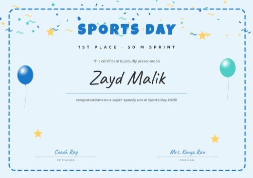 Kids Sports Day Certificate template