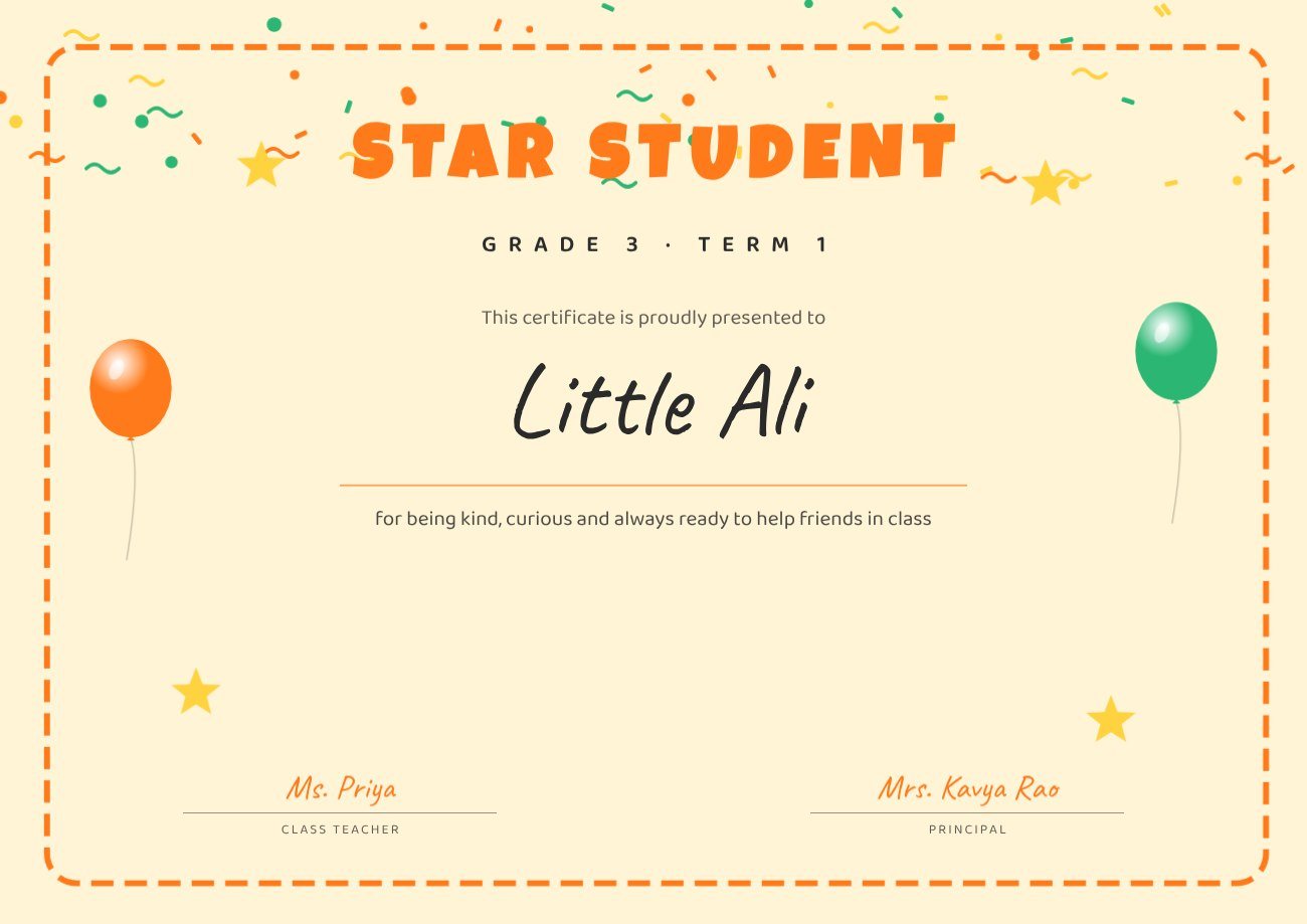 Kids Star Student Certificate — editable certificates template