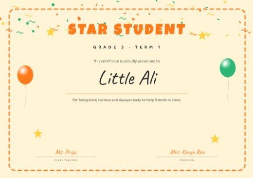 Kids Star Student Certificate template