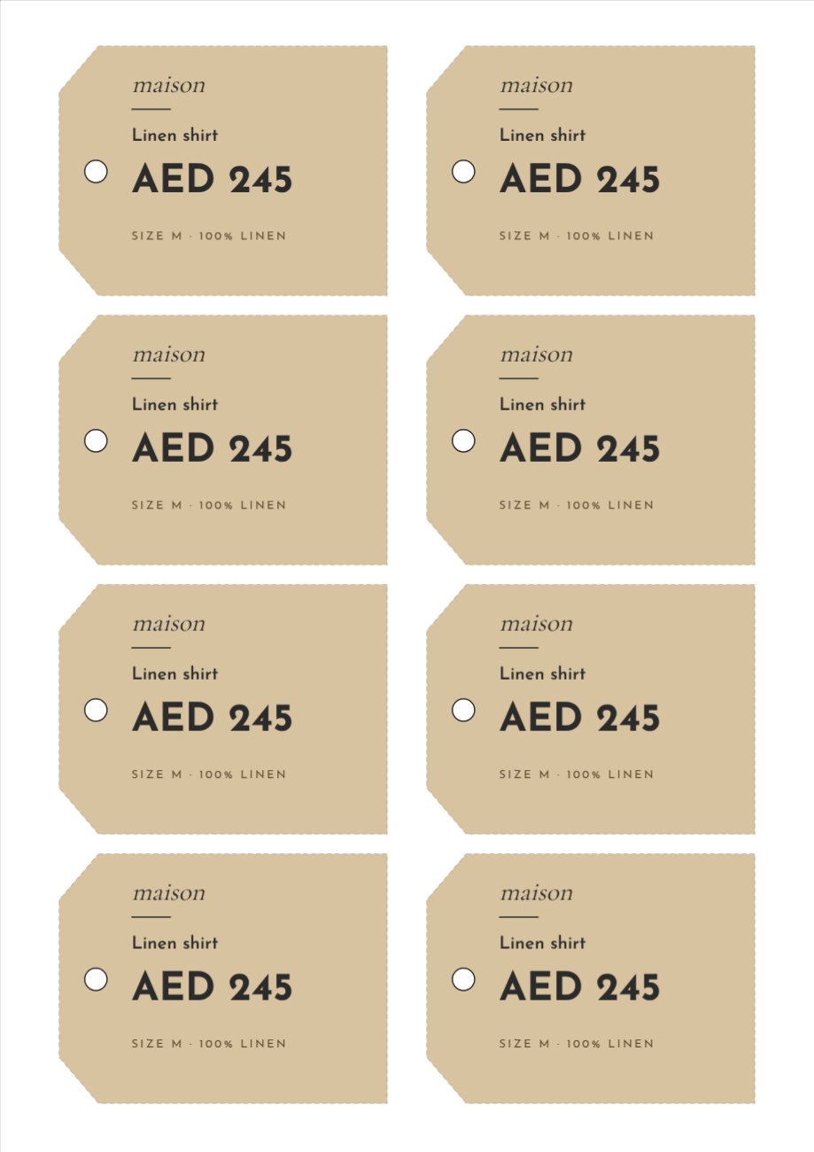 Kraft Price Tag Sheet — editable business template