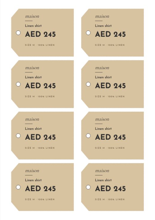 Kraft Price Tag Sheet template