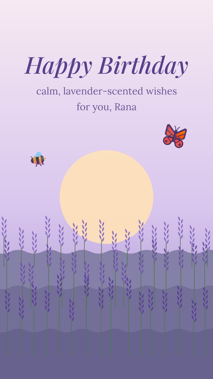 Lavender Fields Birthday Story — editable birthday template