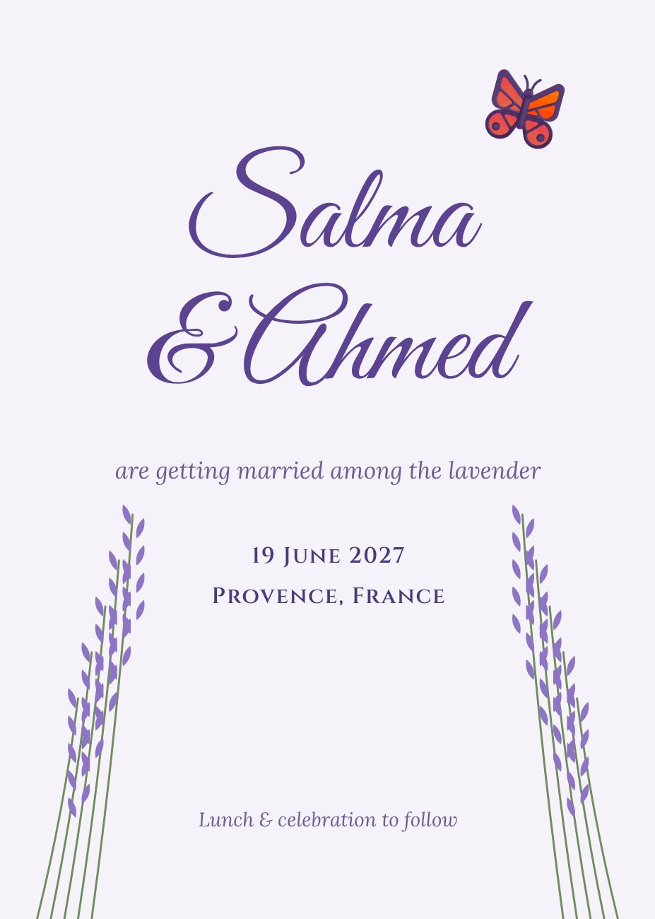 Lavender Fields Invitation — editable wedding template