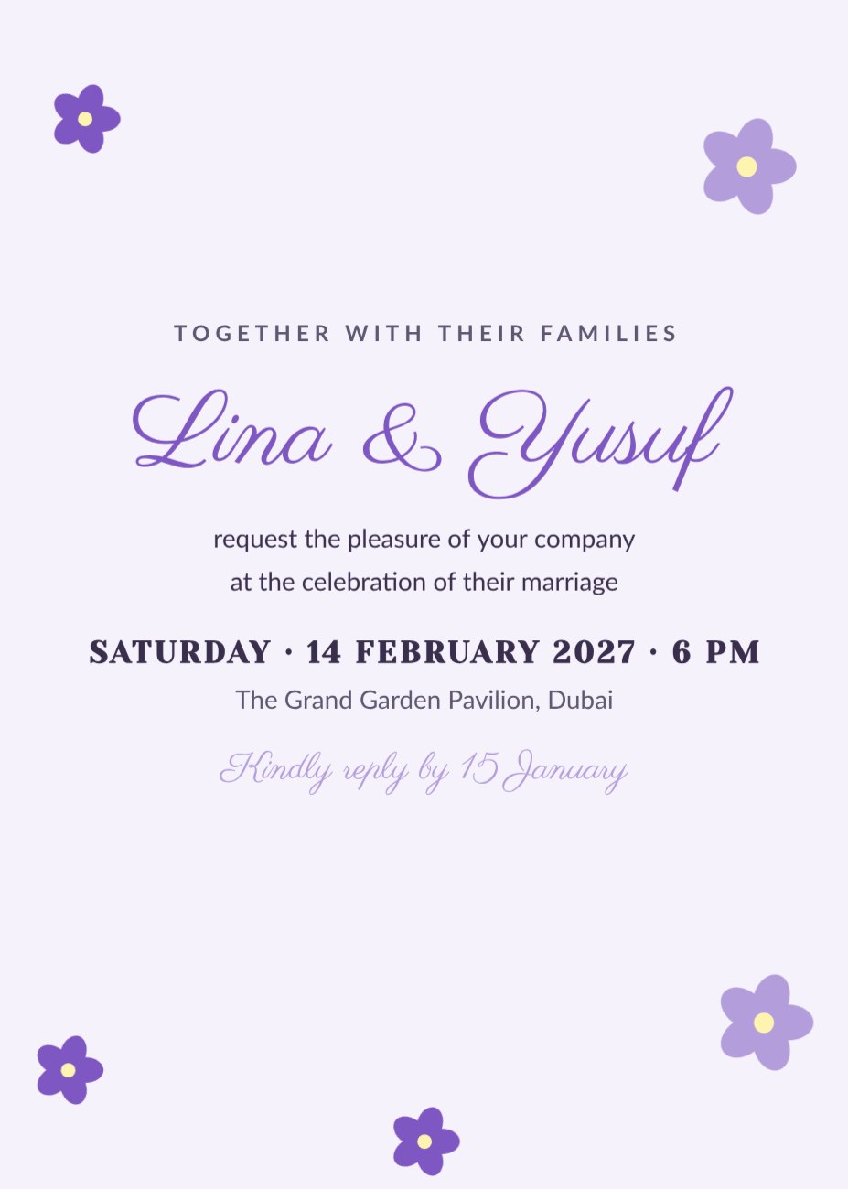 Lavender Garden Wedding Invitation — editable wedding template