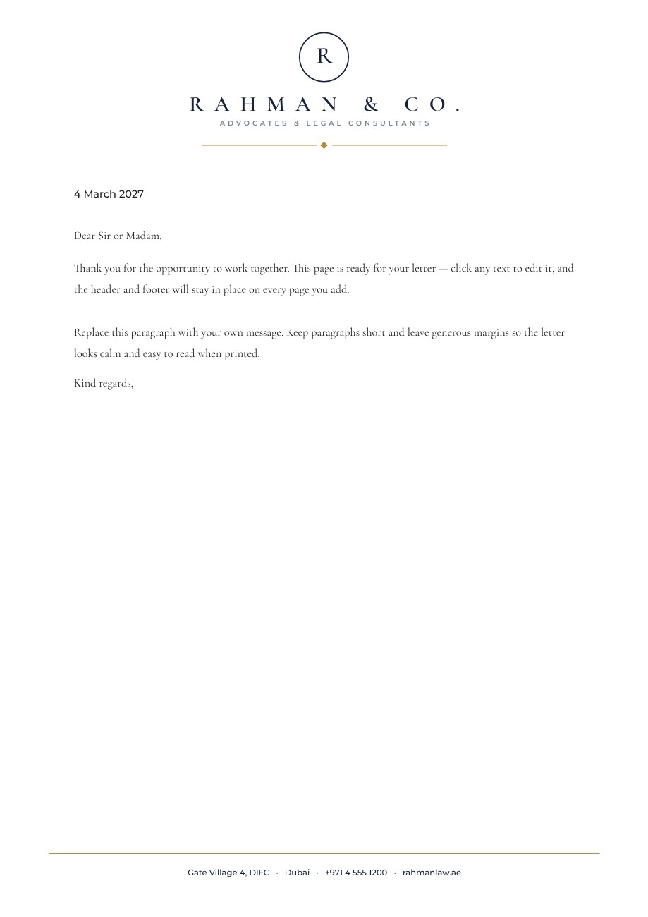 Law Firm Letterhead — editable letterhead template