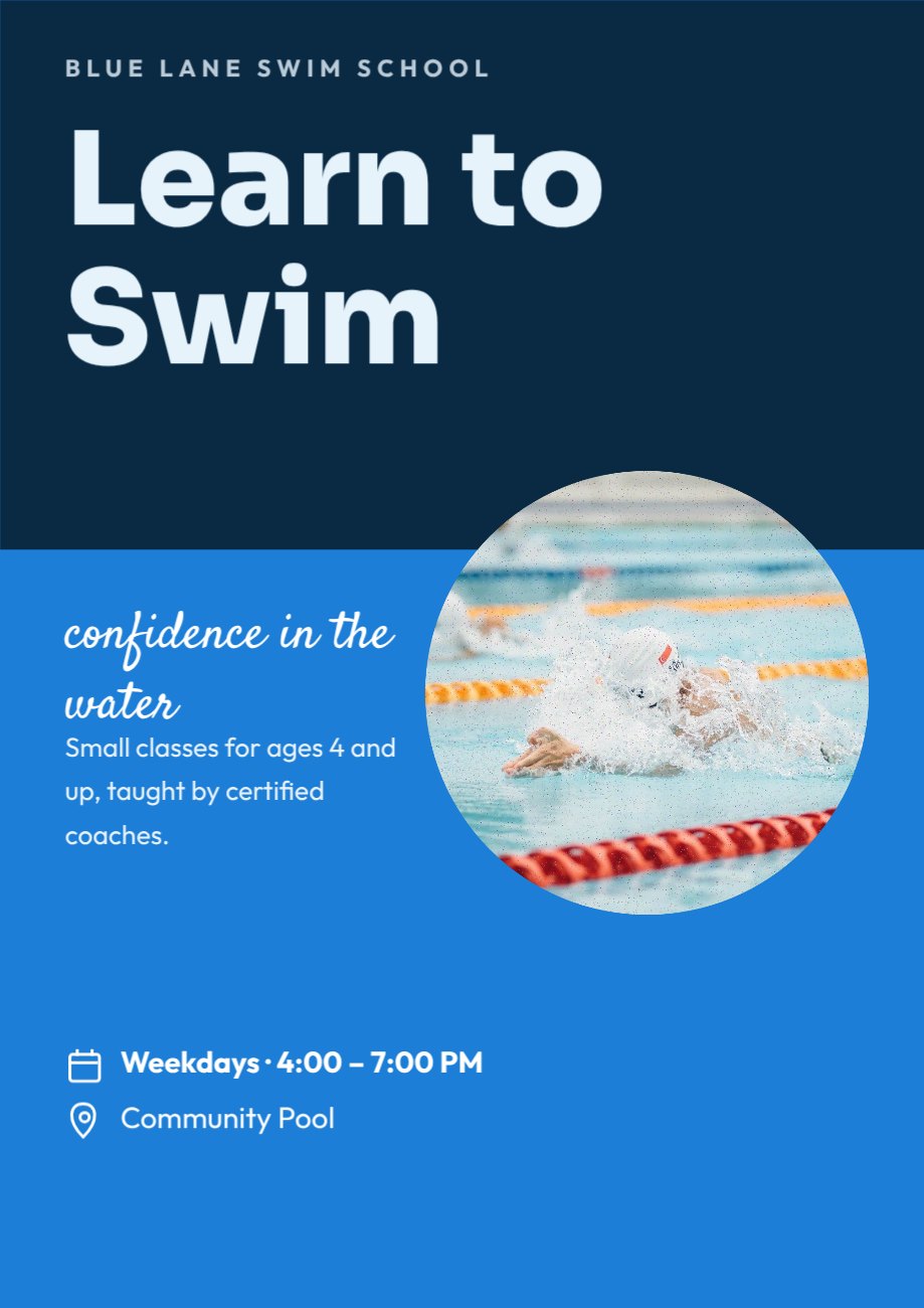 Learn to Swim Sports Poster — editable events template