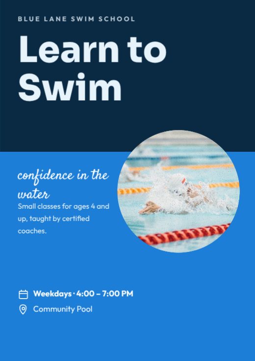 Learn to Swim Sports Poster template