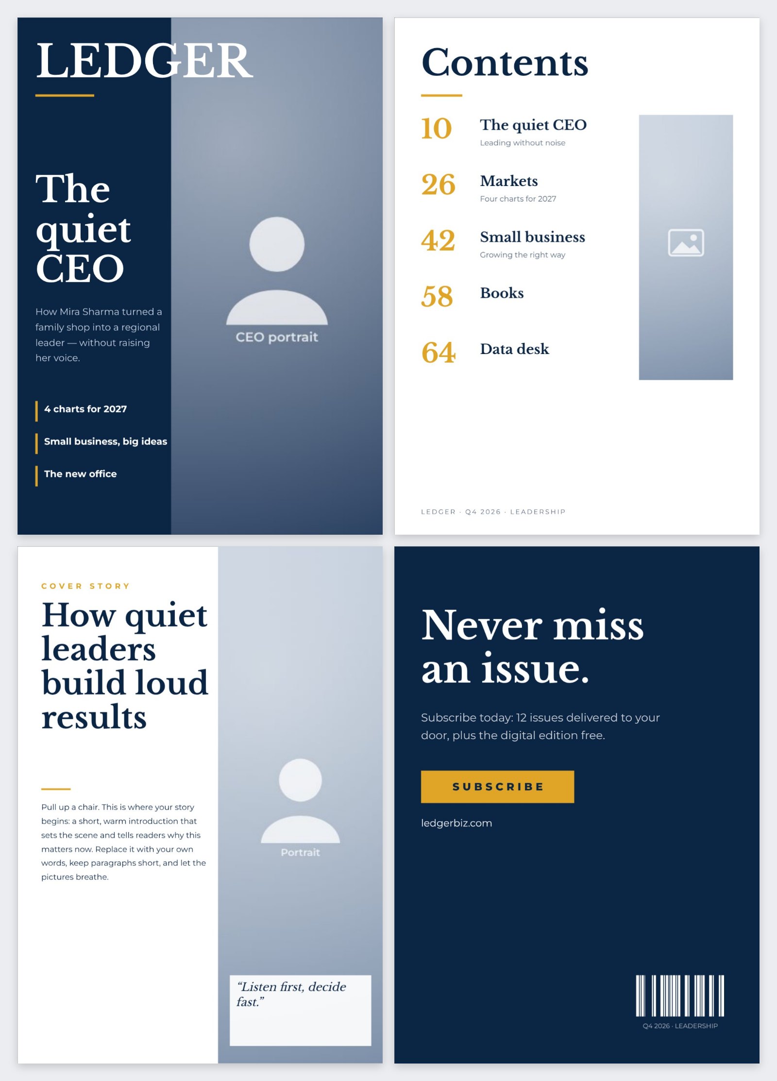 Ledger Business Magazine — editable marketing template
