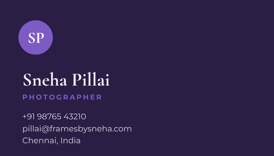 Lilac Frames by Sneha Dark Business Card — editable business template