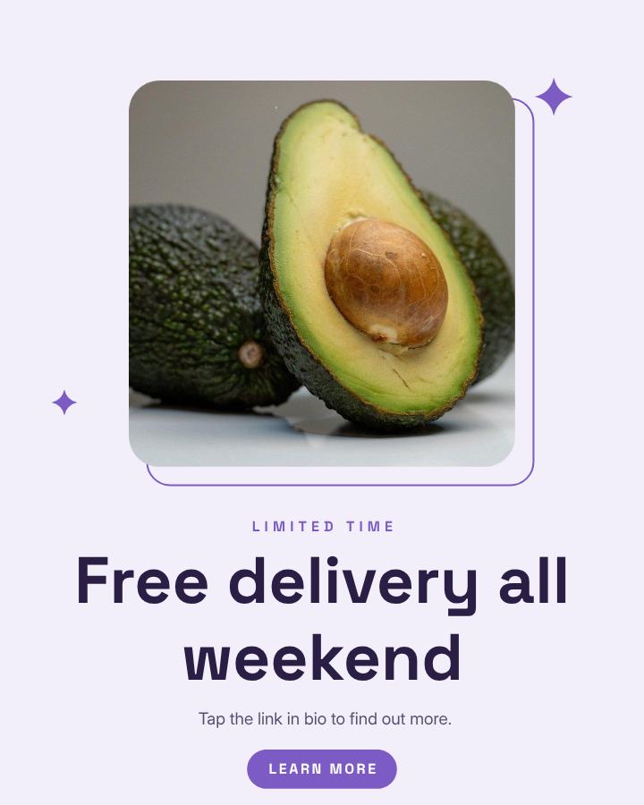 Lilac Free delivery all weekend Announcement Post — editable social media template