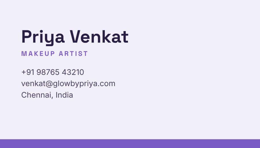 Lilac Glow by Priya Minimal Business Card — editable business template