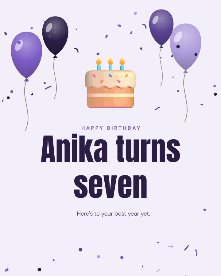 Lilac Happy Seven Anika Birthday Post — editable birthday template