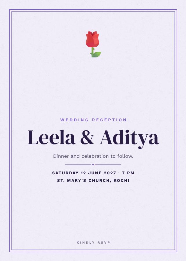Lilac Leela and Aditya Reception Invite — editable wedding template