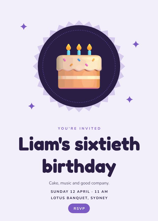 Lilac Liam's Sixty Birthday Invitation — editable birthday template