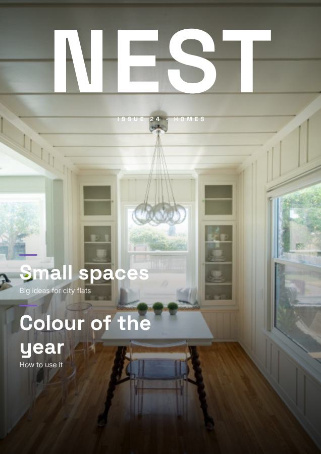 Lilac NEST Homes Magazine Cover Issue 24 — editable marketing template