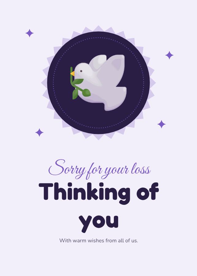 Lilac Sorry for your loss thinking of you Card III — editable cards template