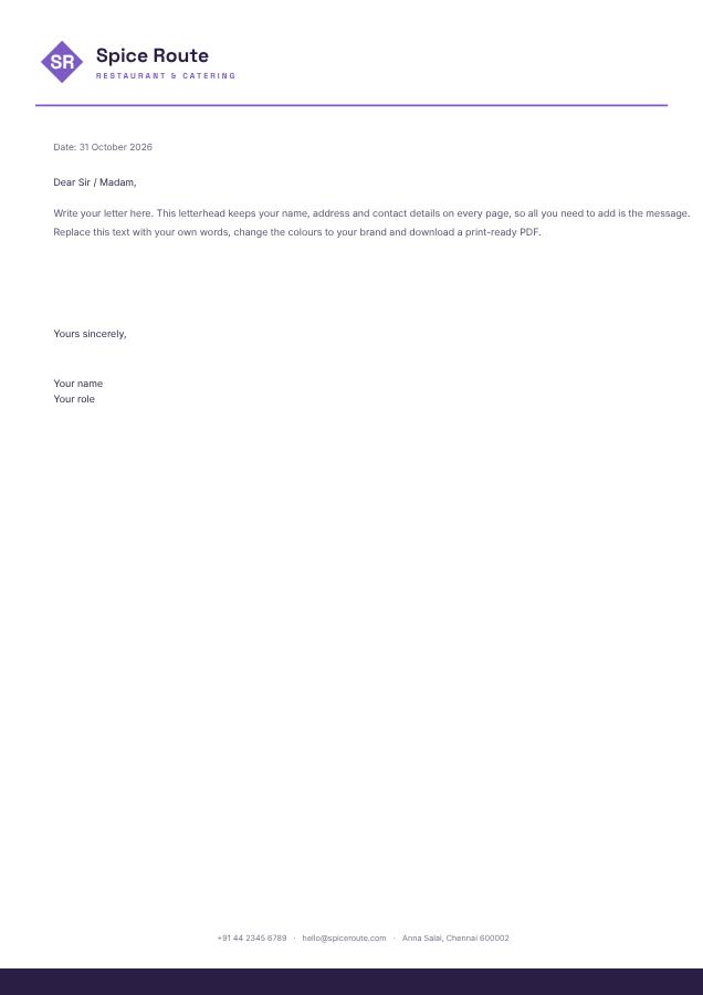 Lilac Spice Route Minimal Letterhead — editable business template