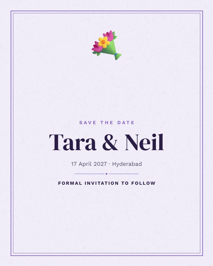 Lilac Tara and Neil Save the Date — editable wedding template