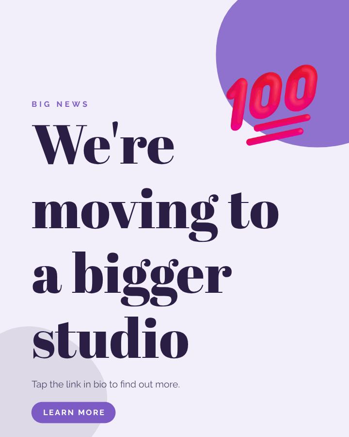 Lilac We're moving to a bigger studio Announcement Post — editable social media template