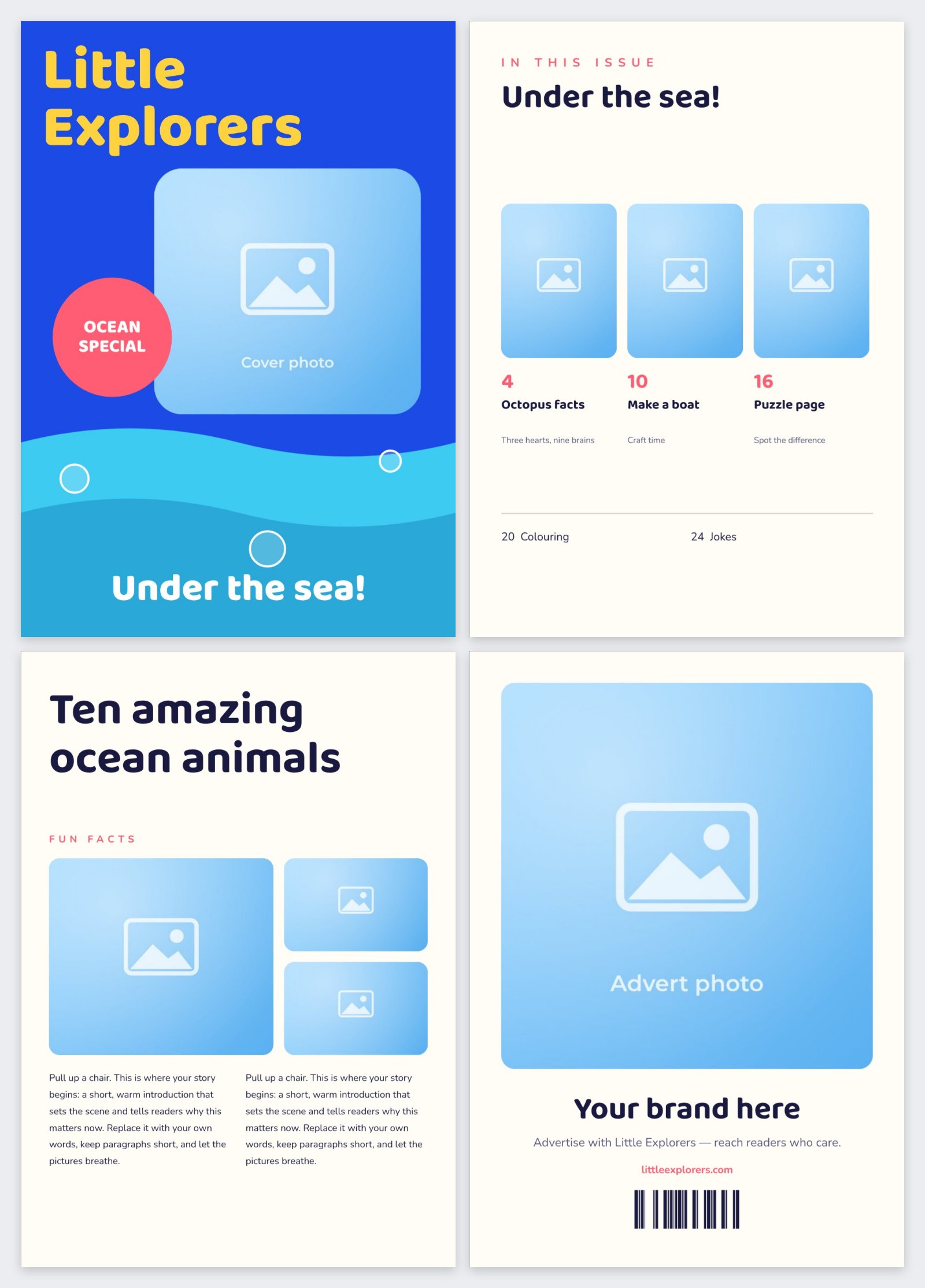 Little Explorers Kids Magazine — editable marketing template