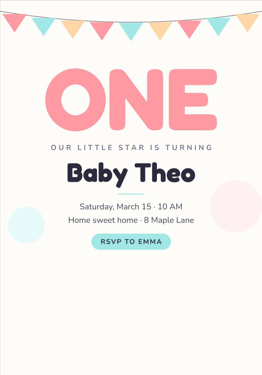 Little One First Birthday — editable birthday template