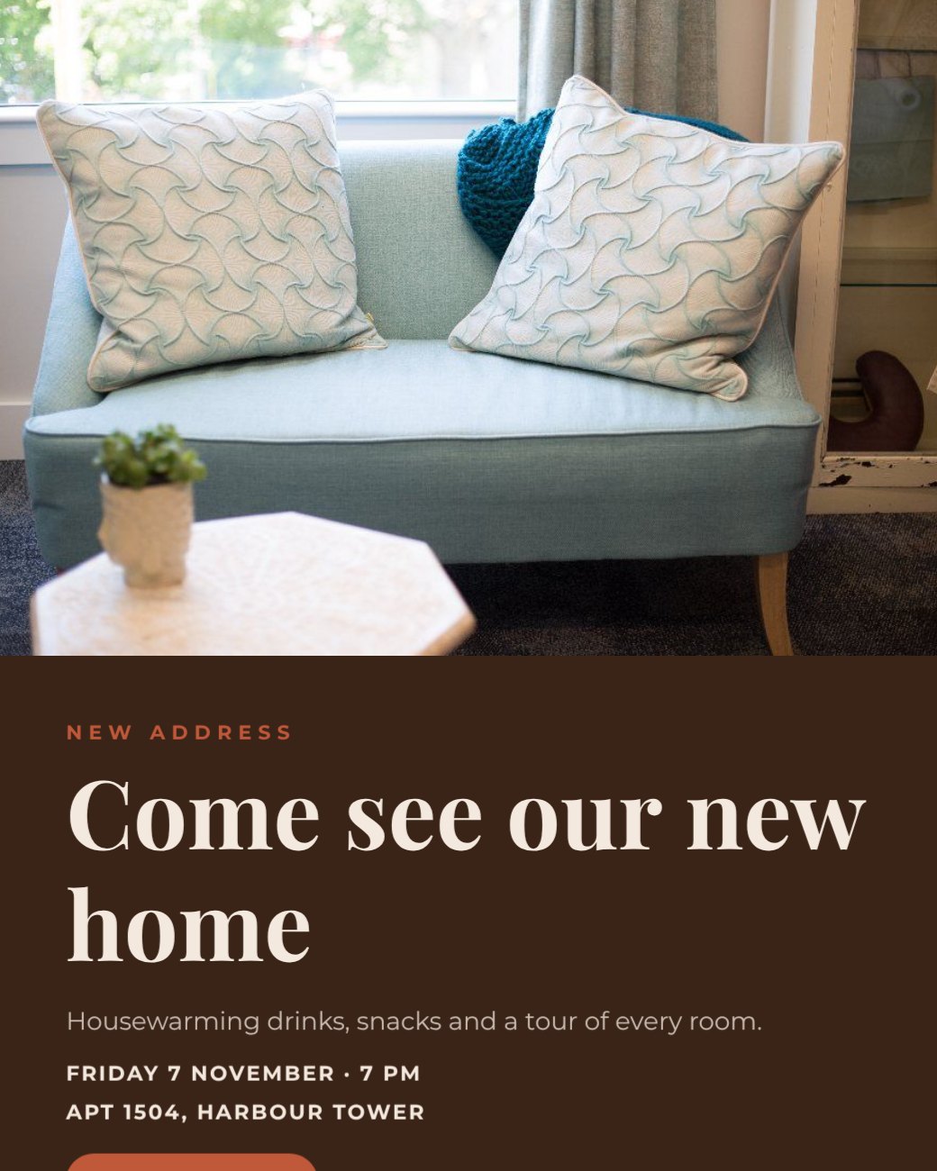 Living Room Housewarming Invitation — editable cards template