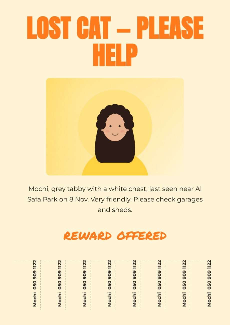 Lost Cat Tear-off Flyer — editable marketing template