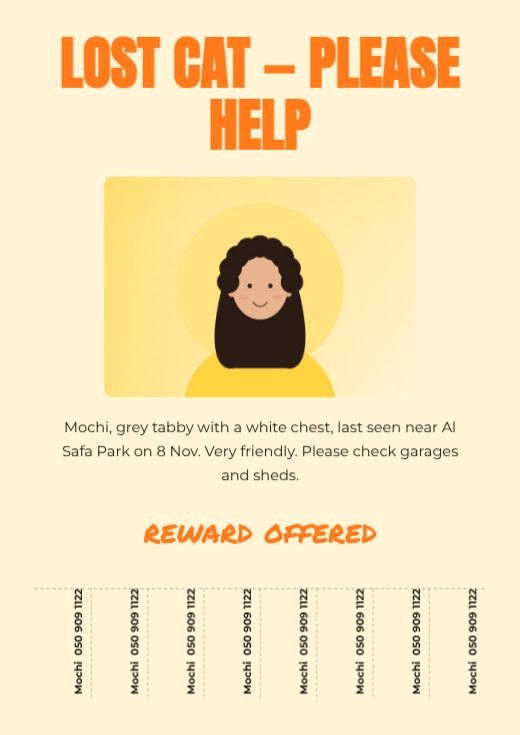 Lost Cat Tear-off Flyer template