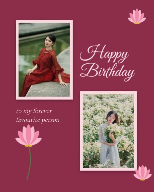 Lotus Maroon Twin Photo Birthday Post template