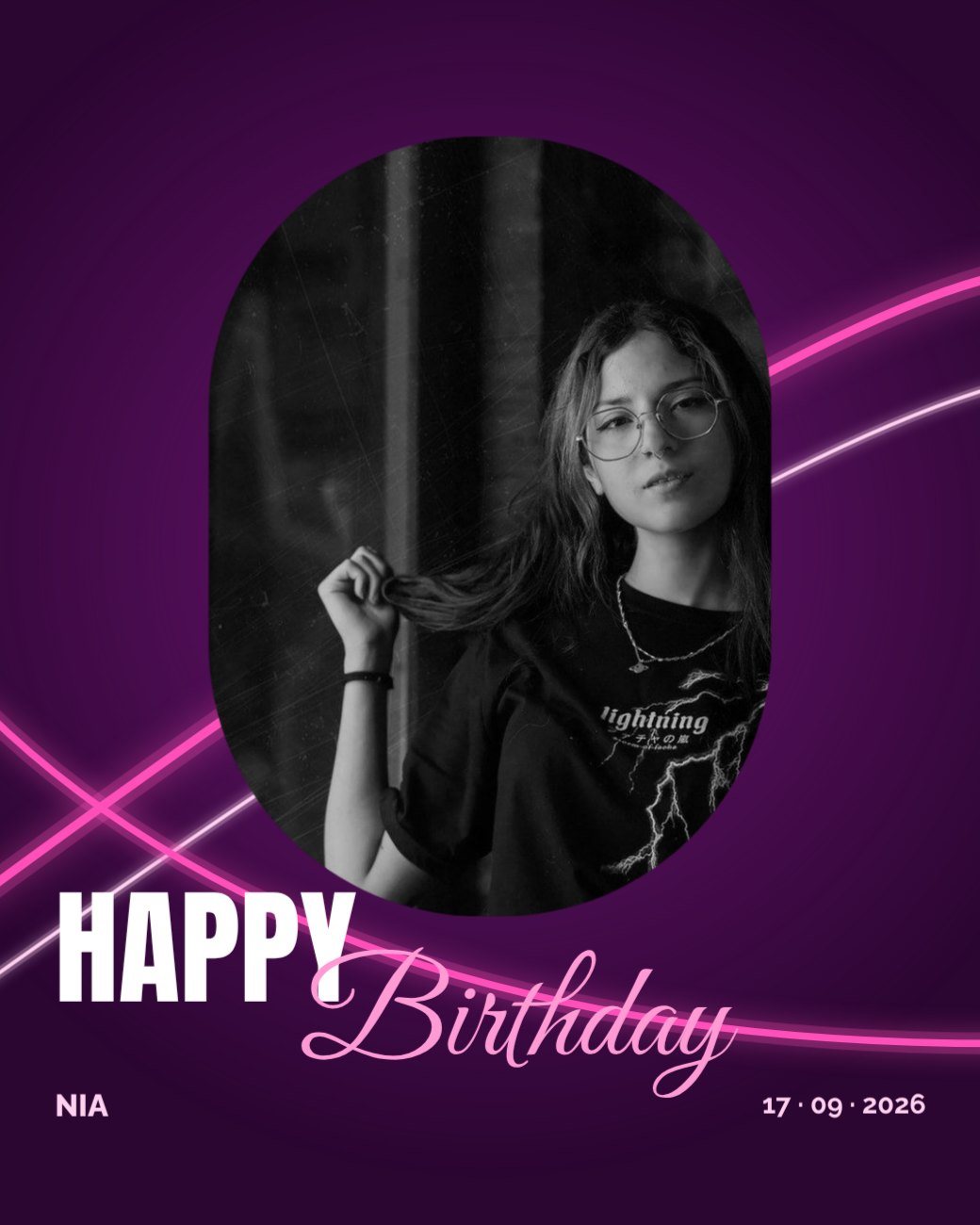 Magenta Light Ribbon Birthday Flyer — editable birthday template