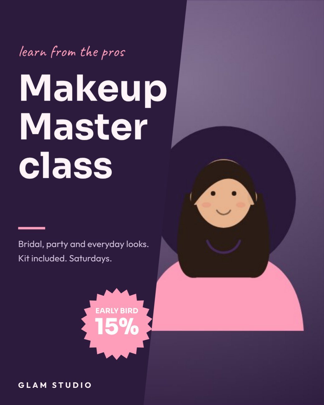 Makeup Masterclass Split Ad — editable marketing template