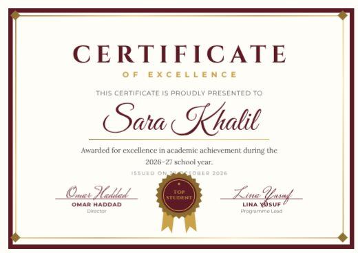 Maroon Frame Certificate of Excellence